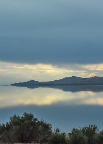 Great Salt Lake at sunset from causeway to Antelope Island