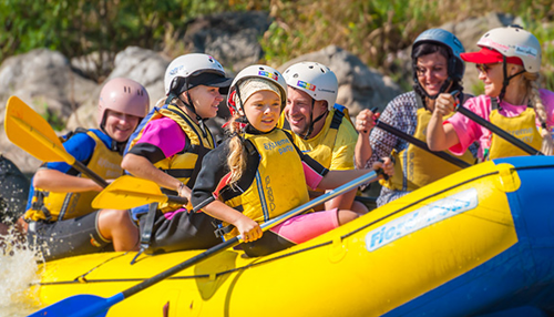 closeup of family group in raft